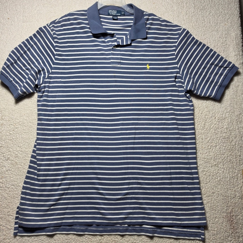 Polo Ralph Lauren Mens 3XLT Tall Blue White Striped Cotton Pique Polo Shirt
